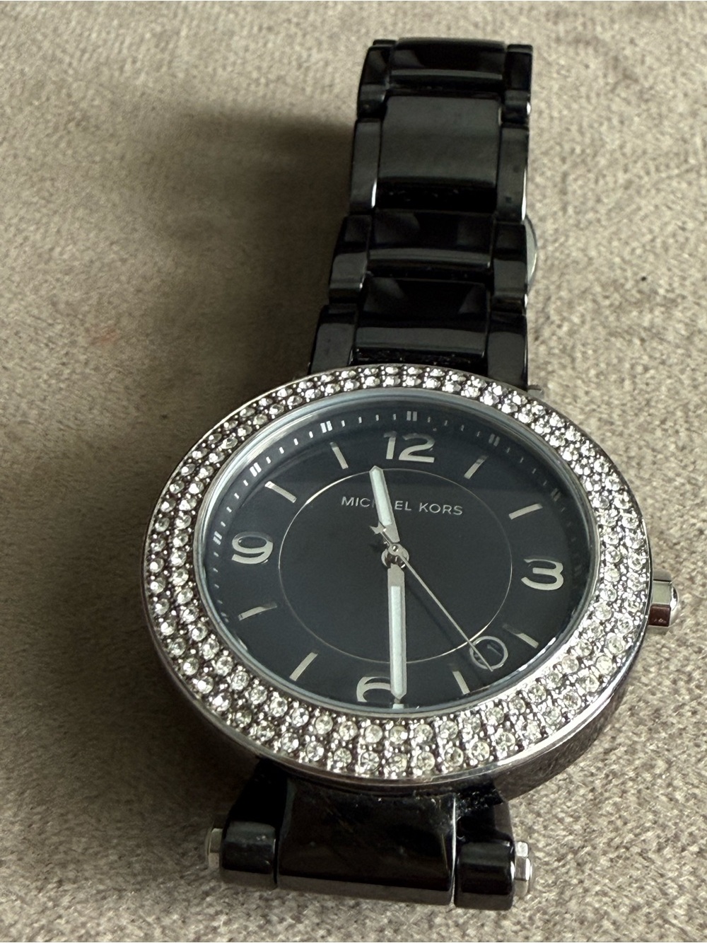 Michael Kors Black Dial Silver Crystal Bezel Bracelet Watch - Picture 1 of 7